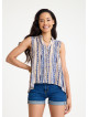 Shirt Collar Asymmetric Cut Beige Ethnic Blouse 4562
